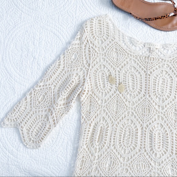 Adiva Lace Crocheted Three Quarter Sleeves Top S - Picture 4 of 9